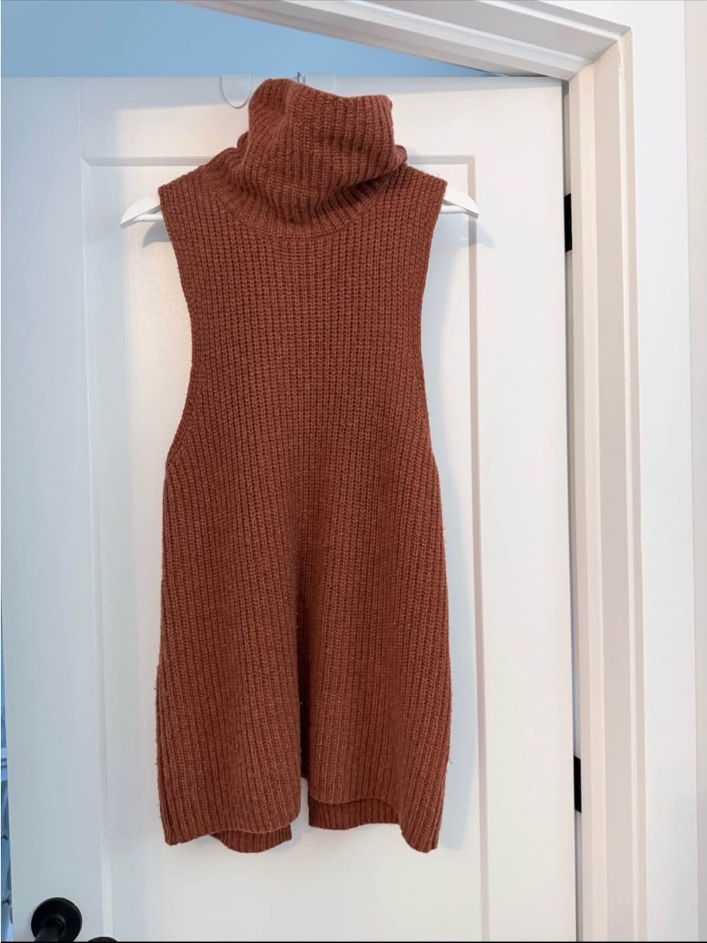 Free People Sleeveless Ribbed Turtleneck Sweater - Rust Brown